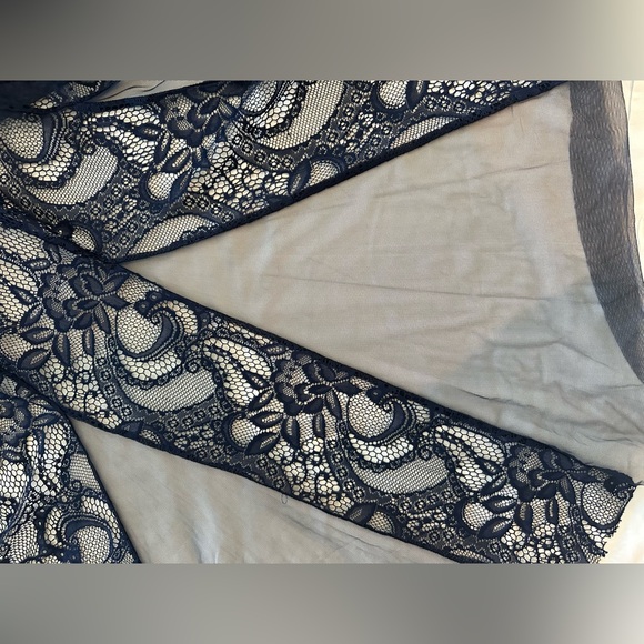 Cardalite Navy  Blue/ Tan Lace Maxi Dress* Sheer Lace Festive Dress - Picture 13 of 16